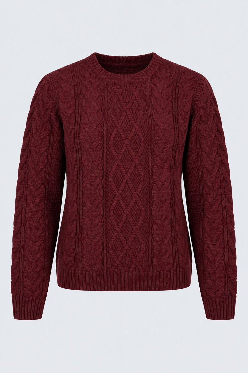 Womens Maroon Cable Knit Pullover Sweater - Image 7