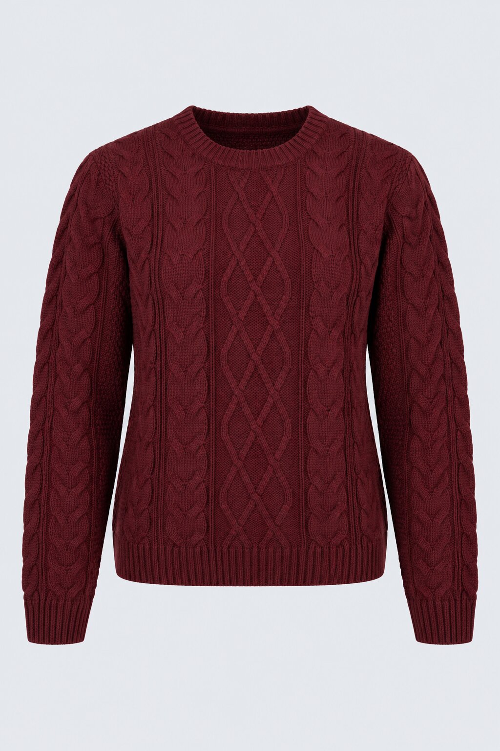 Womens Maroon Cable Knit Pullover Sweater - Image 7