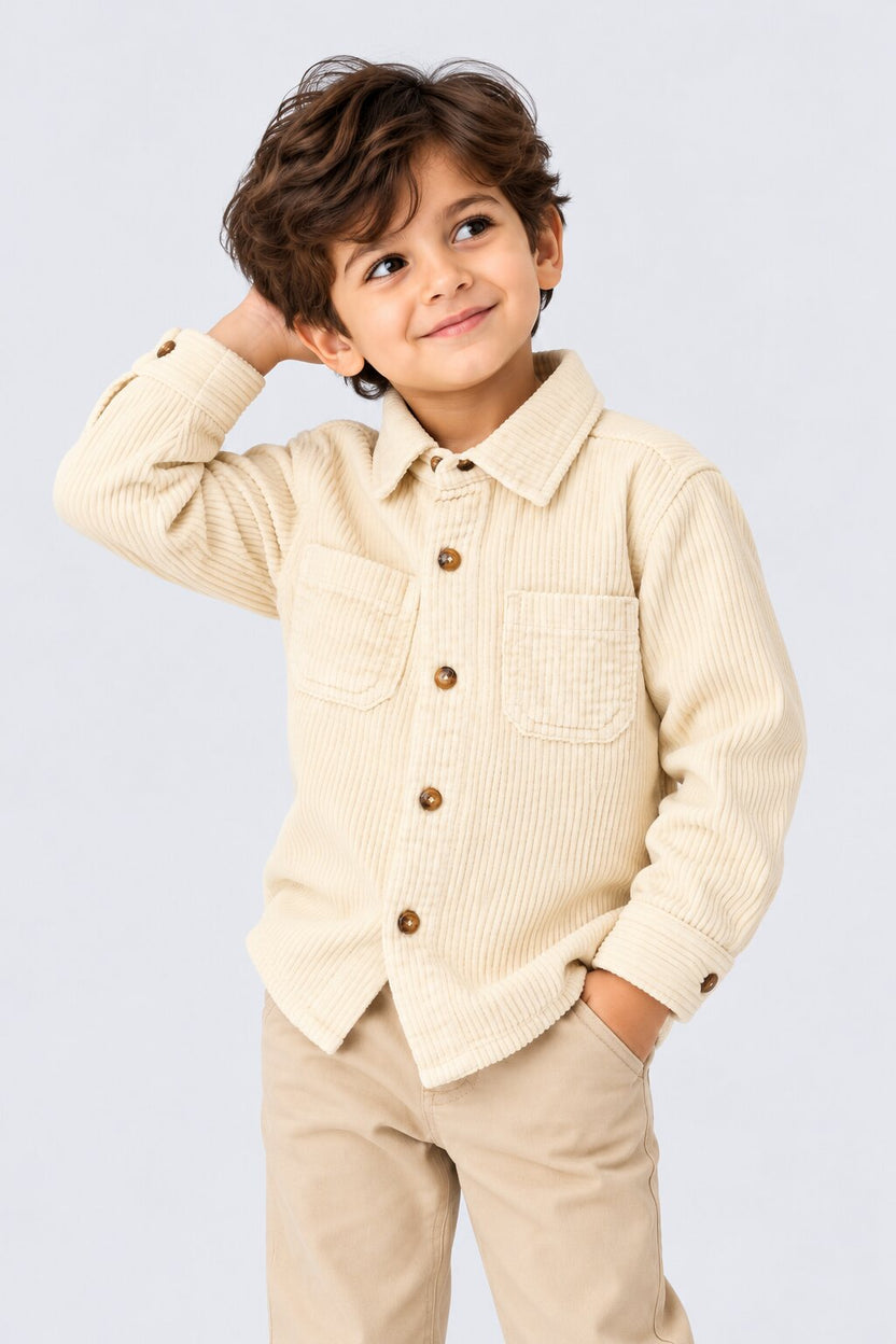 Boys Off White Regular Fit Cotton Shirt - Image 1