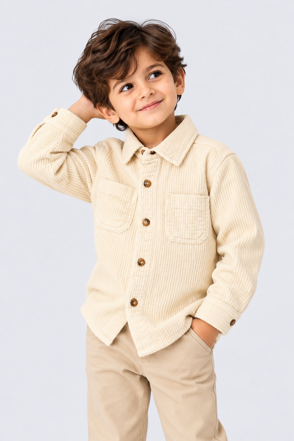Boys Off White Regular Fit Cotton Shirt - Image 1