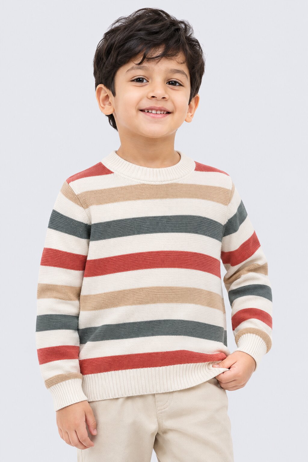 Boys Multi Color Striped Knitted Sweater - Image 1