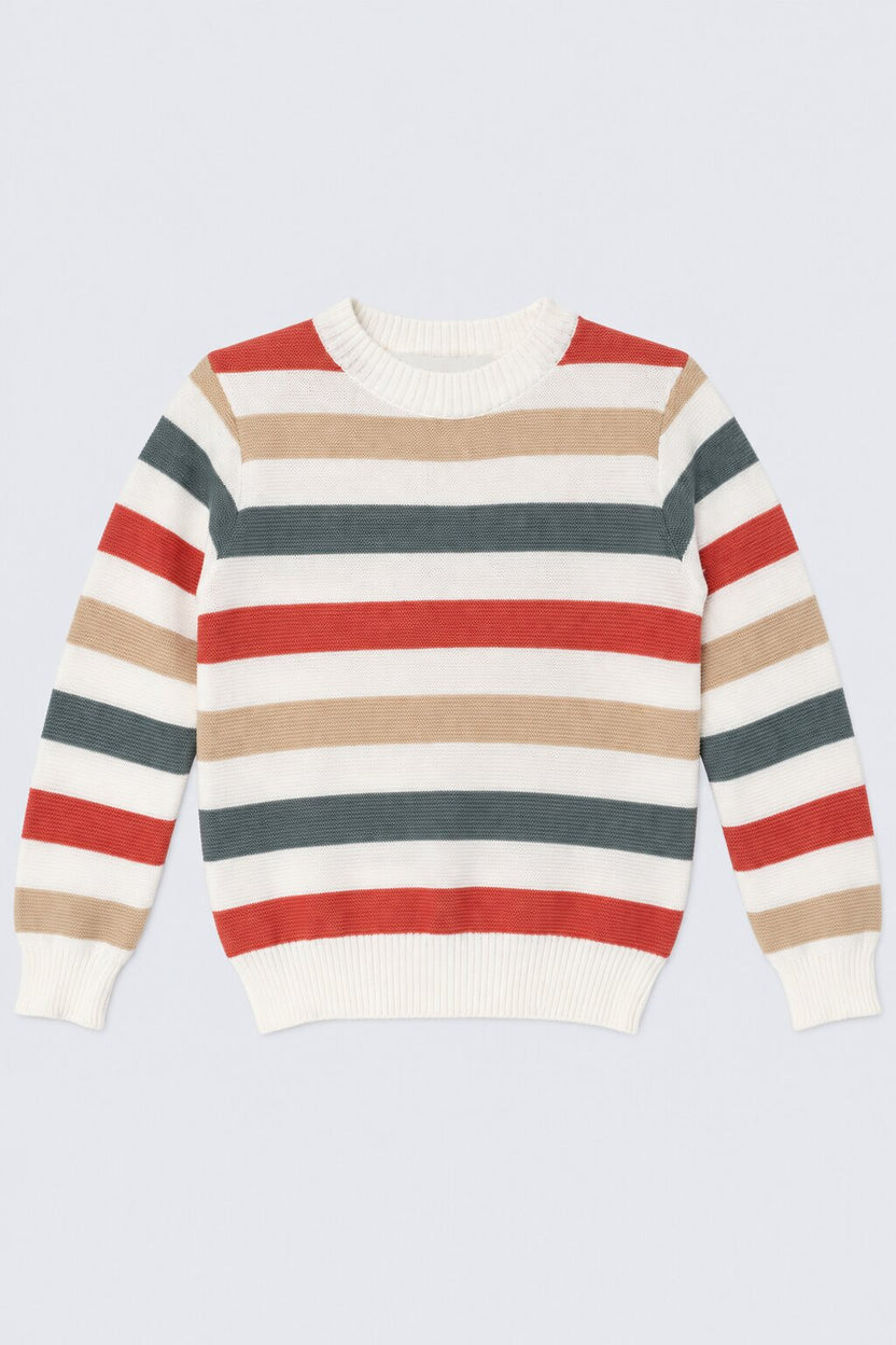 Boys Multi Color Striped Knitted Sweater - Image 2