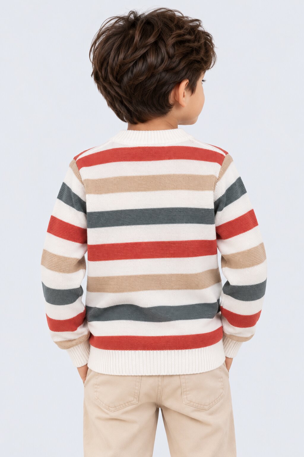 Boys Multi Color Striped Knitted Sweater - Image 3