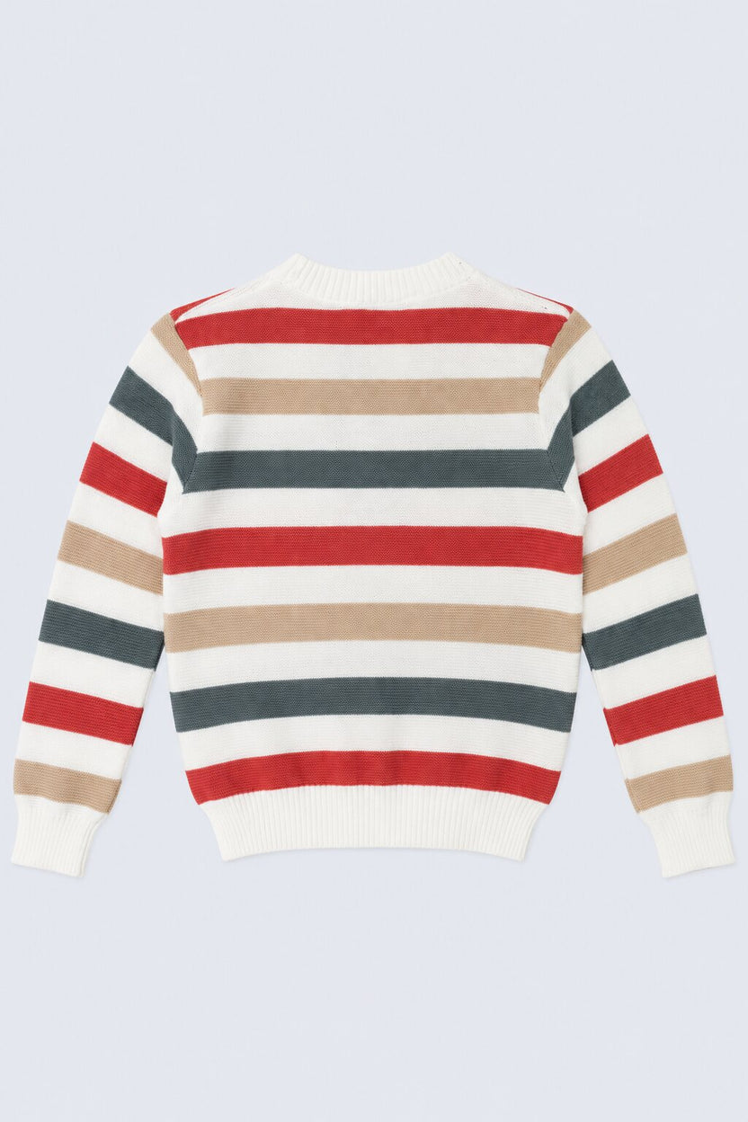 Boys Multi Color Striped Knitted Sweater - Image 4