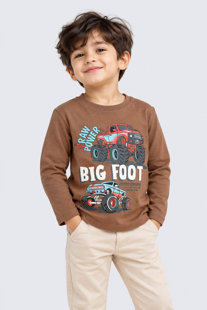 Boys Brown Monster Truck Graphic T-Shirt - Image 1