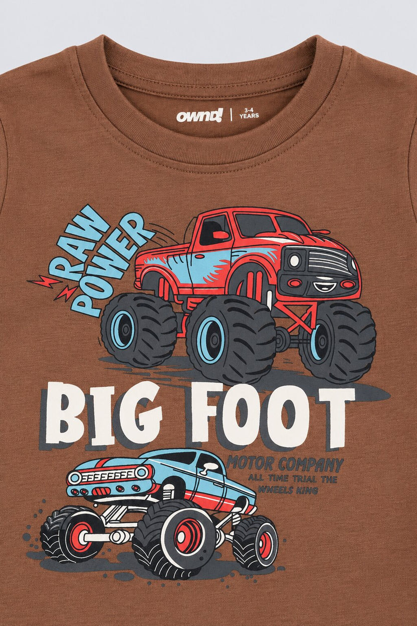 Boys Brown Monster Truck Graphic T-Shirt - Image 5