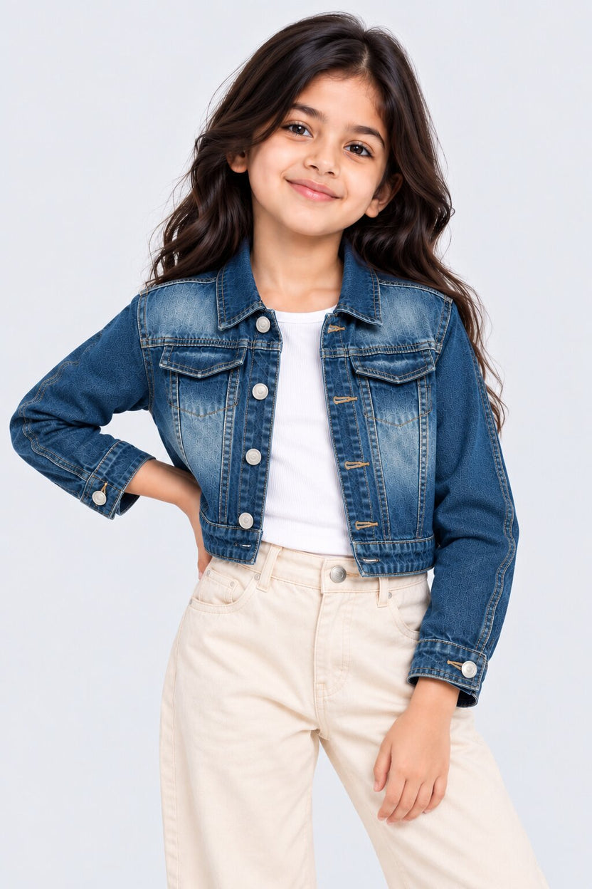 Tweens Girls Blue Washed Denim Jacket - Image 1
