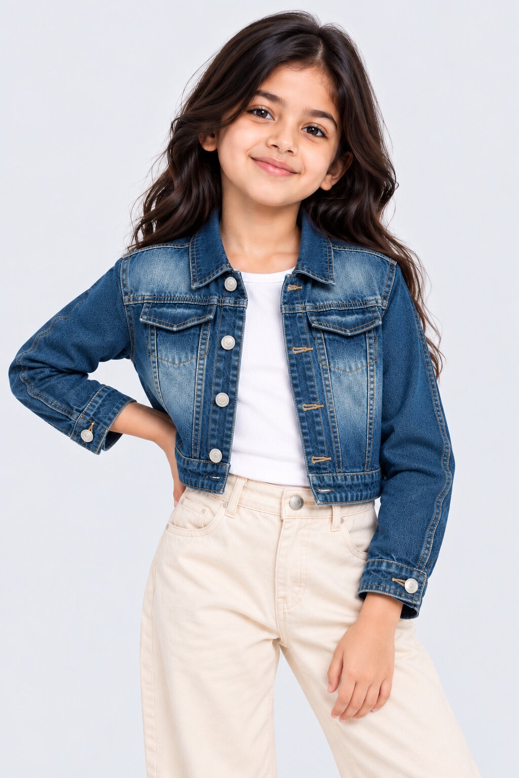 Tweens Girls Blue Washed Denim Jacket - Image 1
