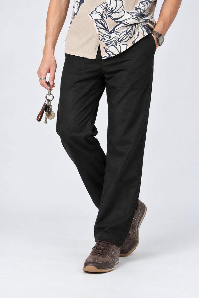 Mens Solid Black Regular Fit Trouser - Image 1