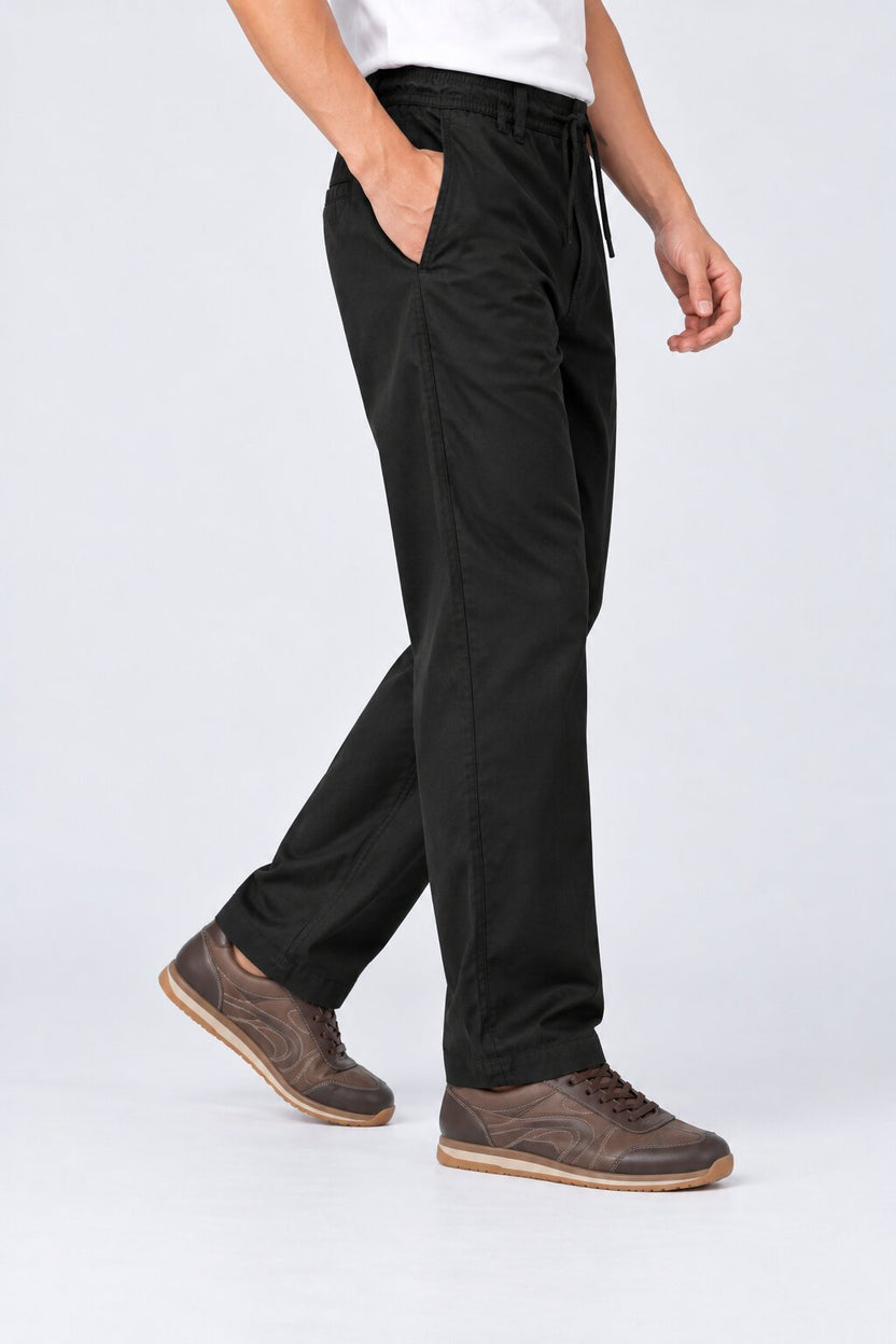 Mens Solid Black Regular Fit Trouser - Image 4