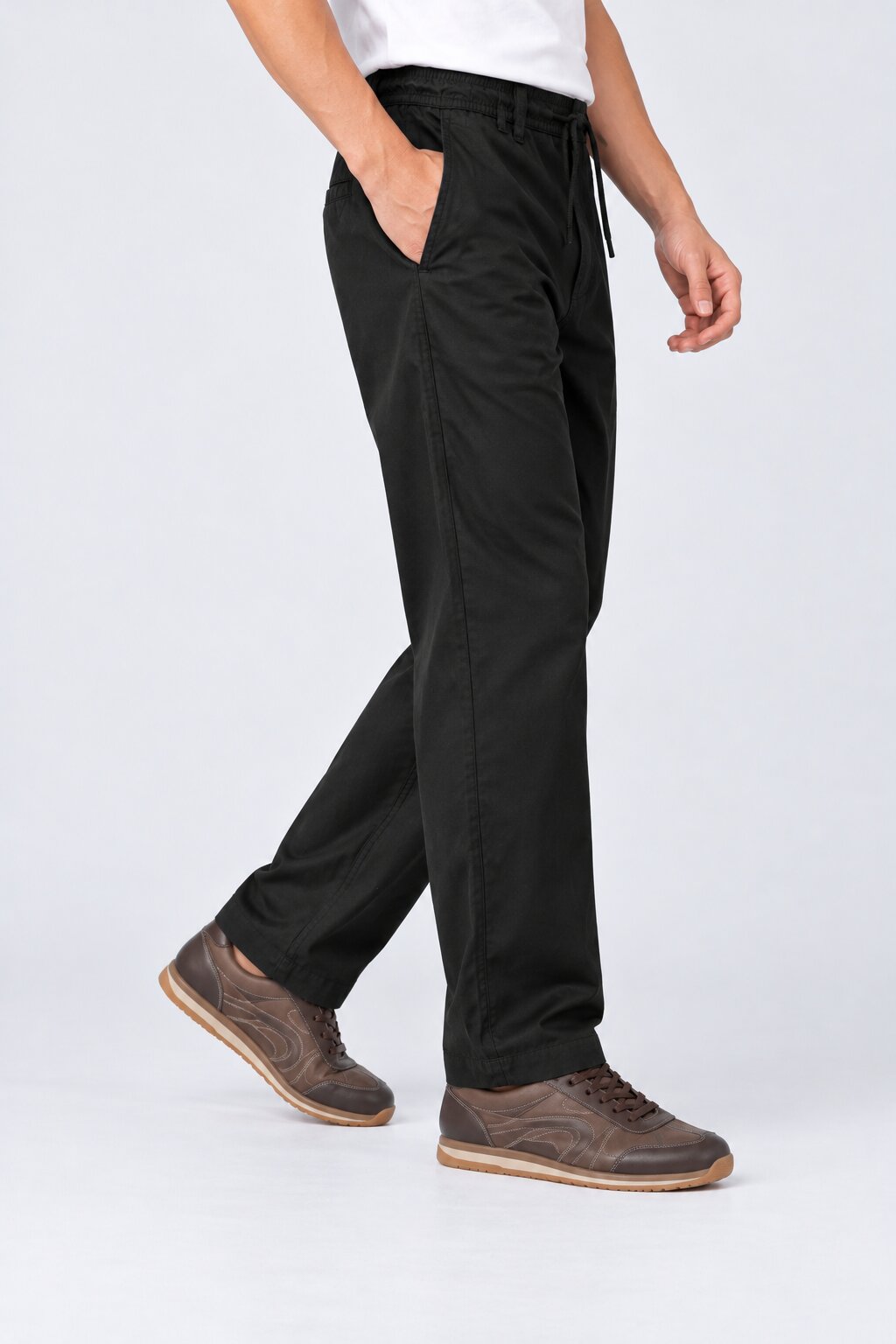 Mens Solid Black Regular Fit Trouser - Image 4