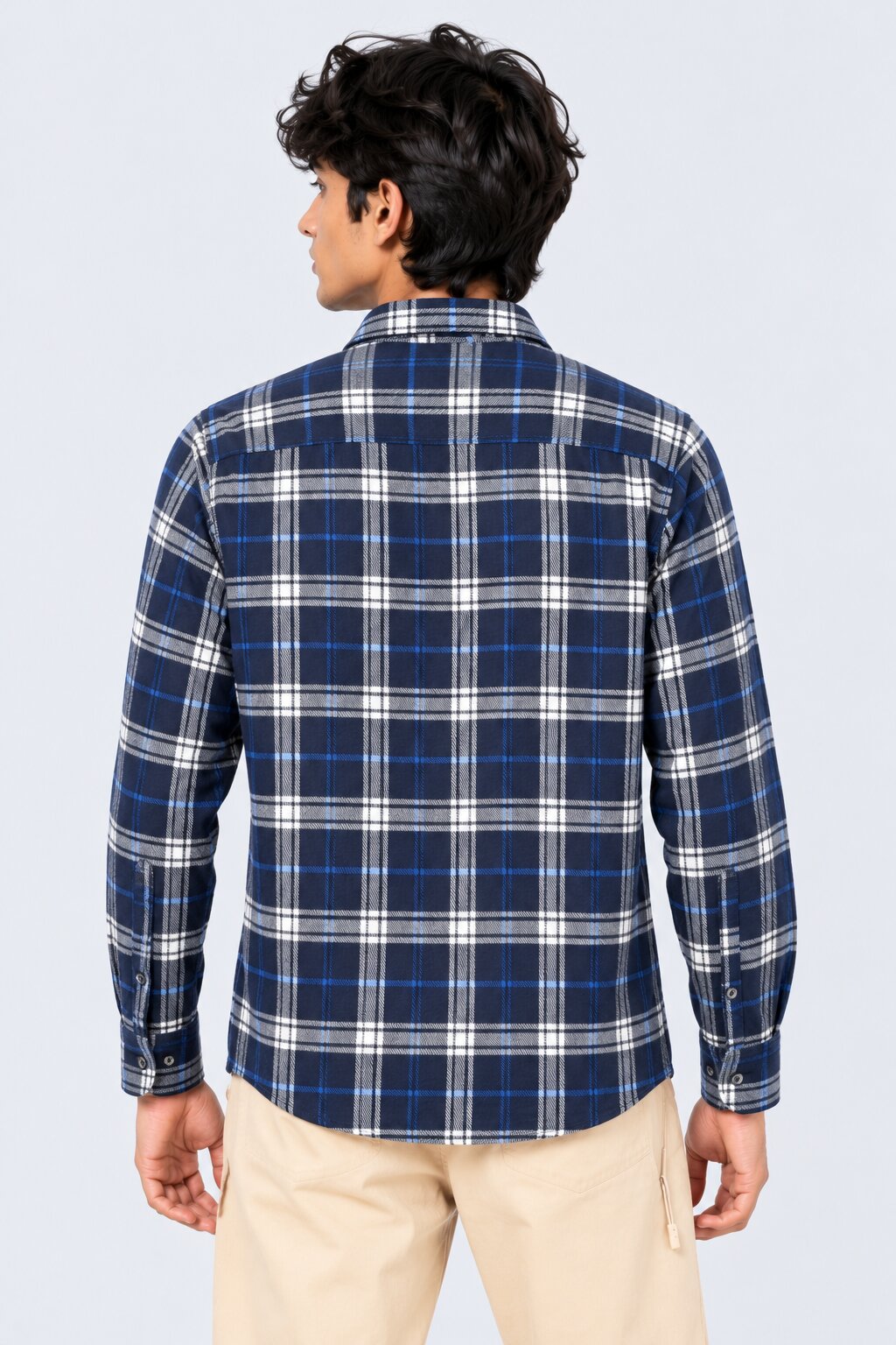 Mens Navy Checked Casual Flannel Shirt - Image 5