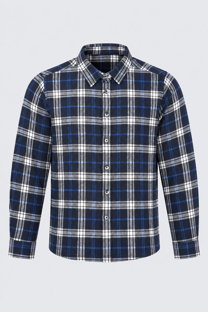 Mens Navy Checked Casual Flannel Shirt - Image 7