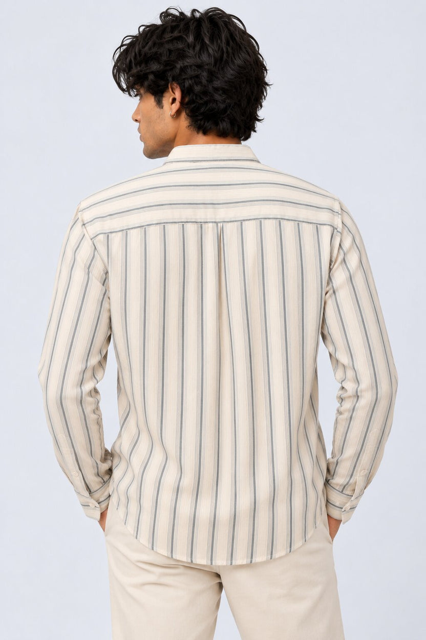 Mens Navy Striped Band Collar Shirt - Image 5