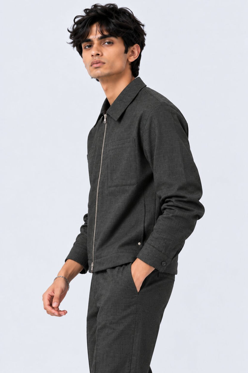 Mens Grey Textured Solid Zip-Up Jacket - Image 4