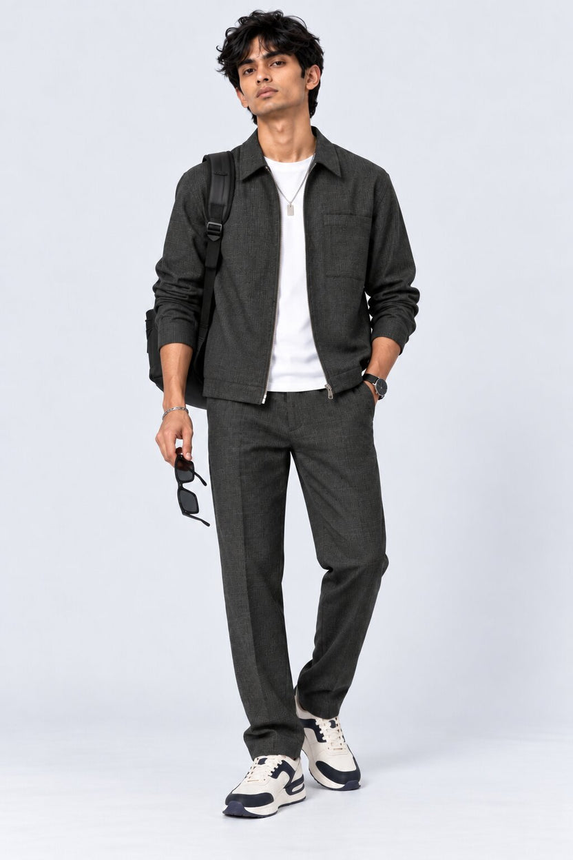 Mens Grey Textured Solid Zip-Up Jacket - Image 6