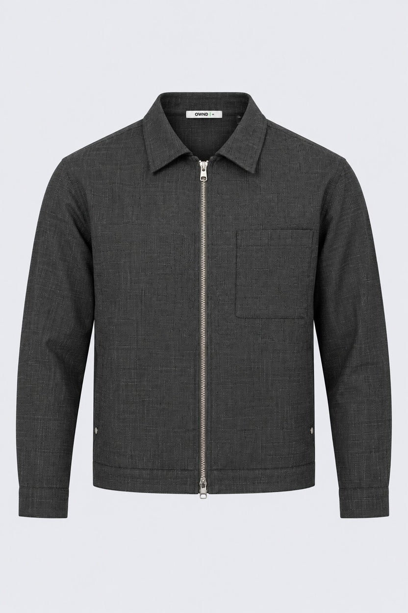 Mens Grey Textured Solid Zip-Up Jacket - Image 7