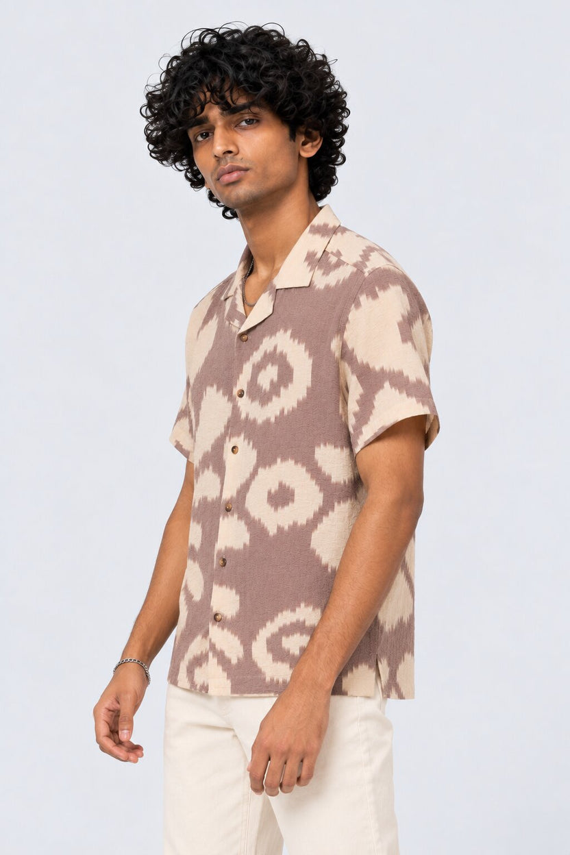 Mens Beige Abstract Printed Resort Shirt - Image 4