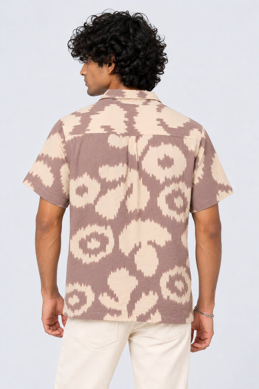 Mens Beige Abstract Printed Resort Shirt - Image 5