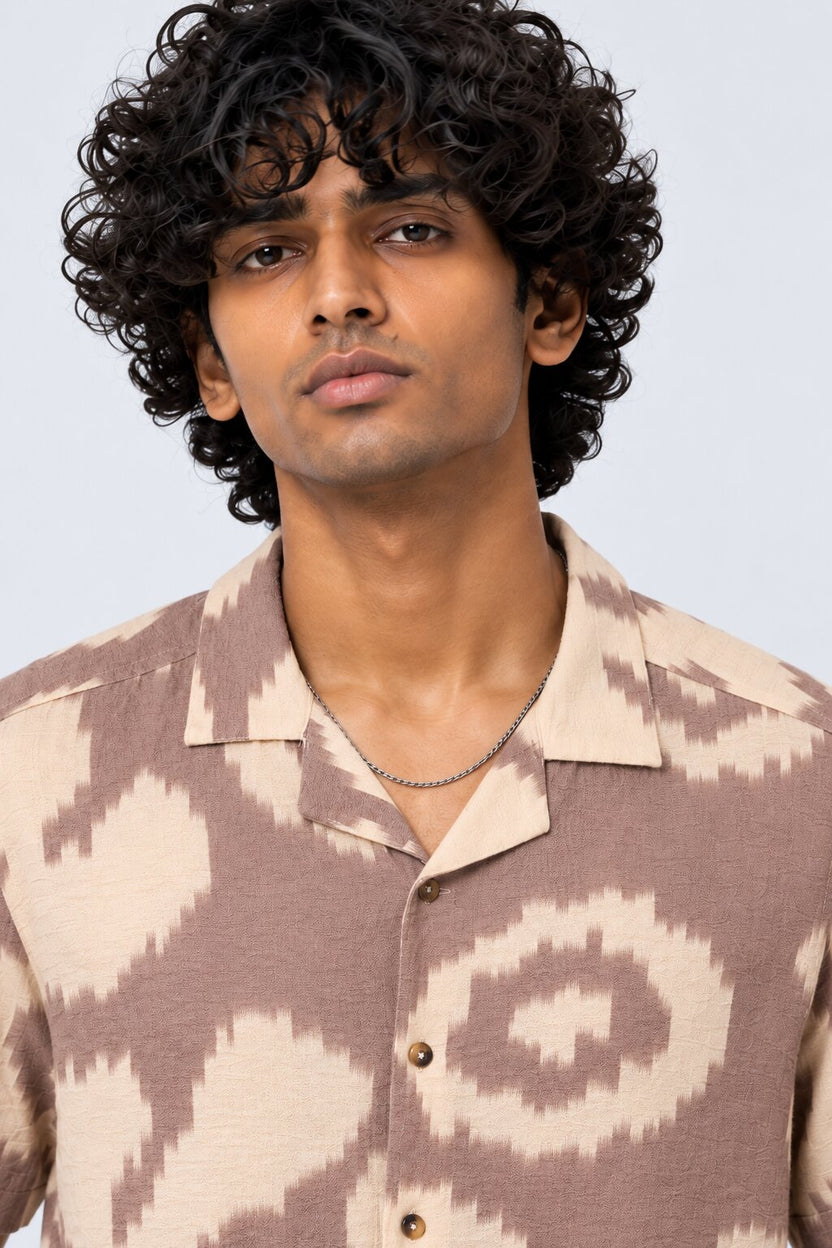 Mens Beige Abstract Printed Resort Shirt - Image 9