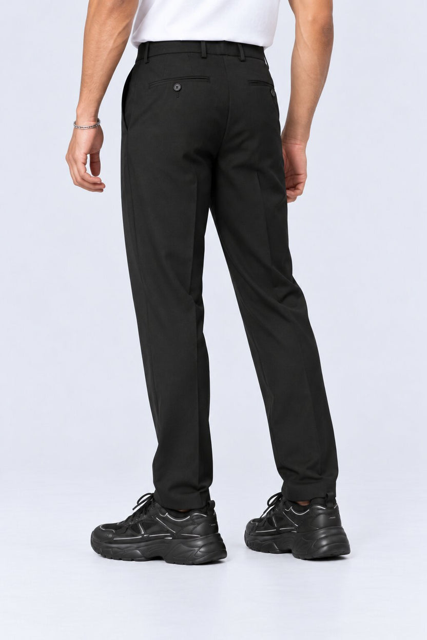 Mens Black Solid Black Regular Fit Trouser - Image 5