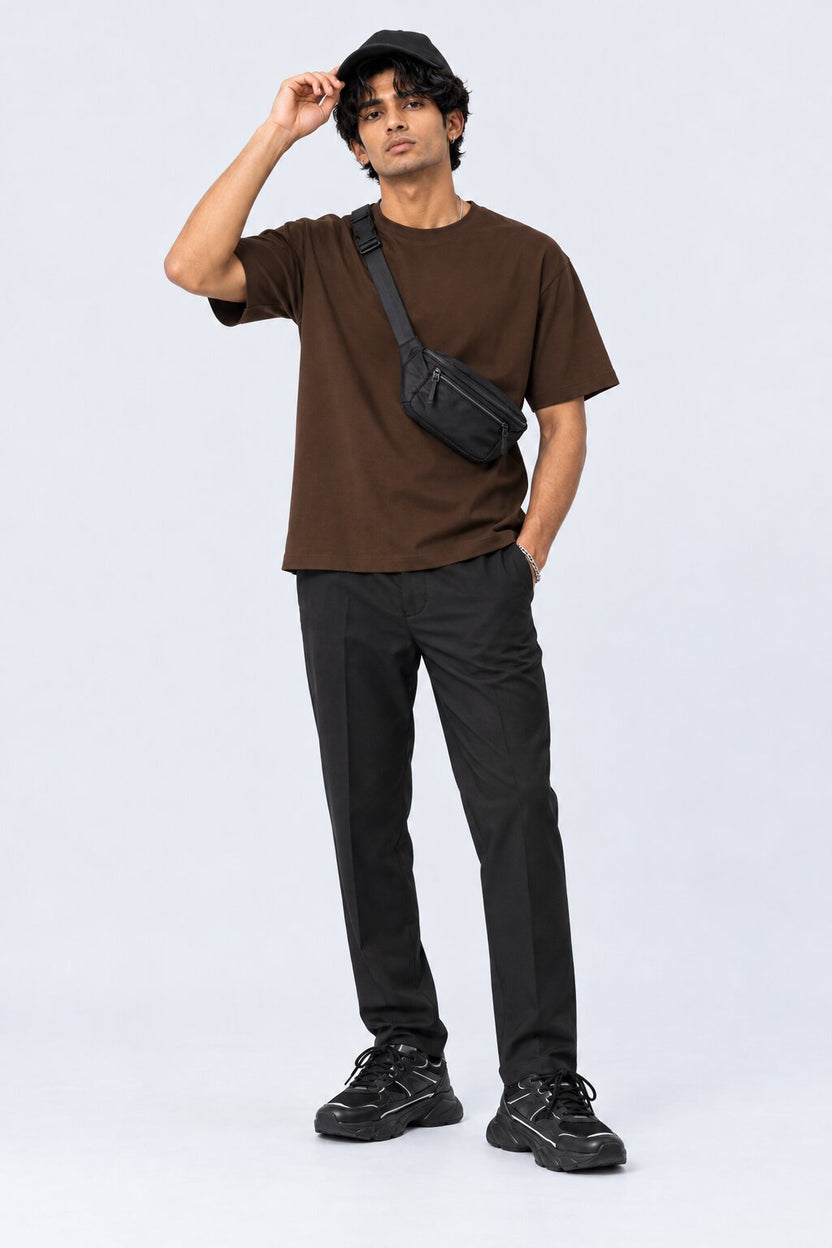 Mens Black Solid Black Regular Fit Trouser - Image 6