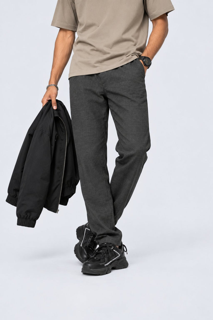 Mens Solid Grey Regular Fit Trouser - Image 1