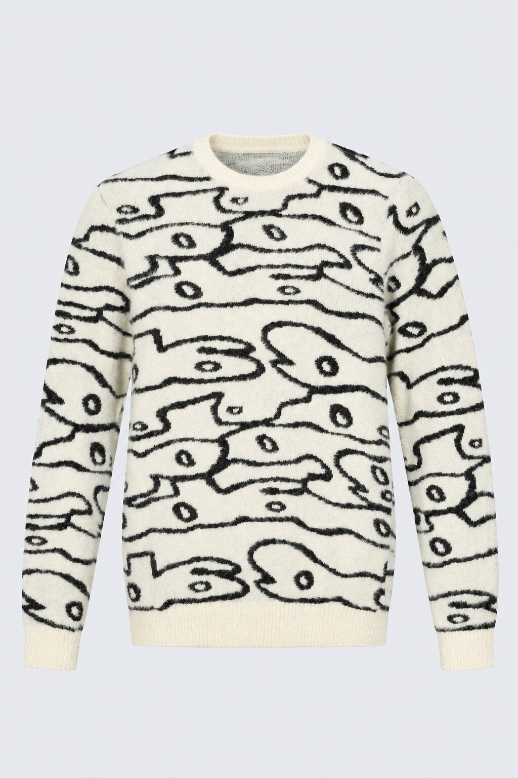 Mens Off White Abstract Printed Fuzzy Sweater - Image 6