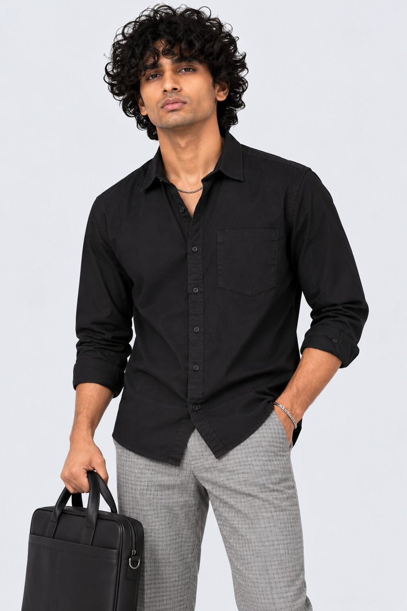 Mens Solid Black Formal Shirt - Image 1