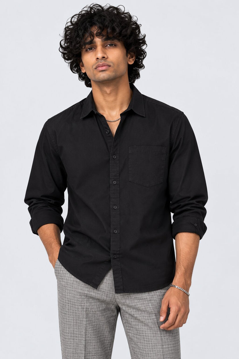 Mens Solid Black Formal Shirt - Image 2