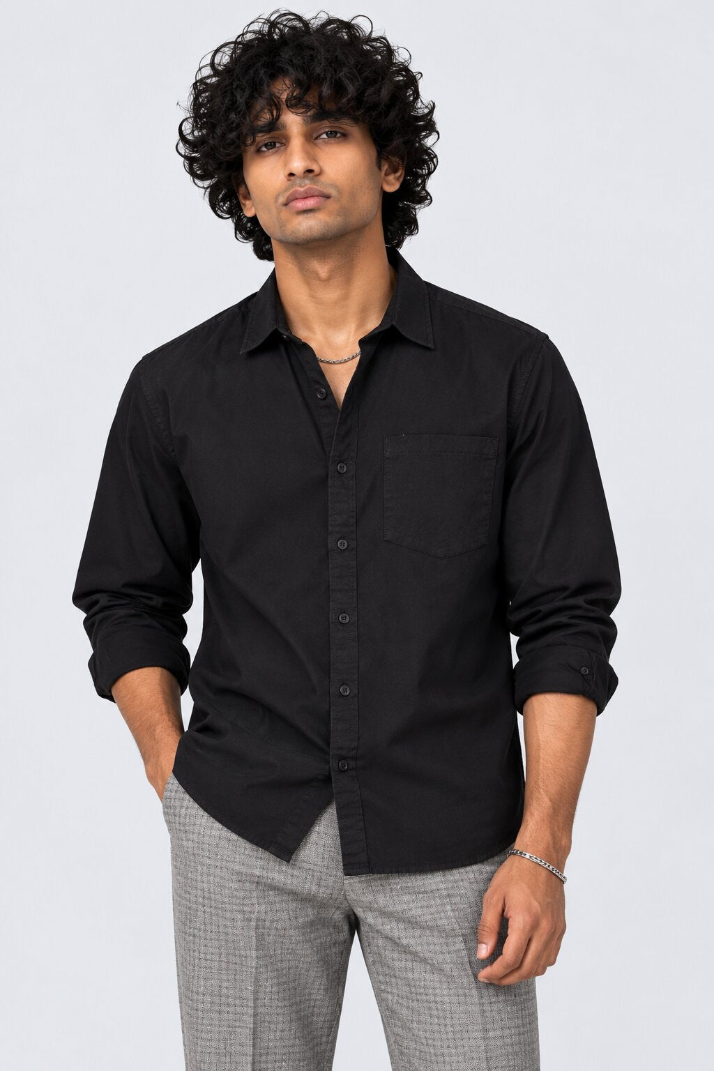 Mens Solid Black Formal Shirt - Image 2