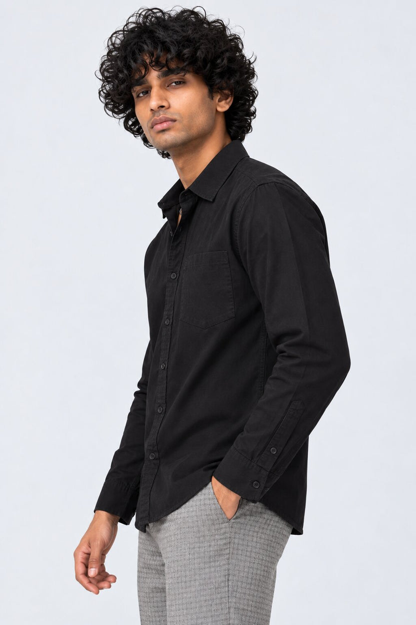 Mens Solid Black Formal Shirt - Image 4