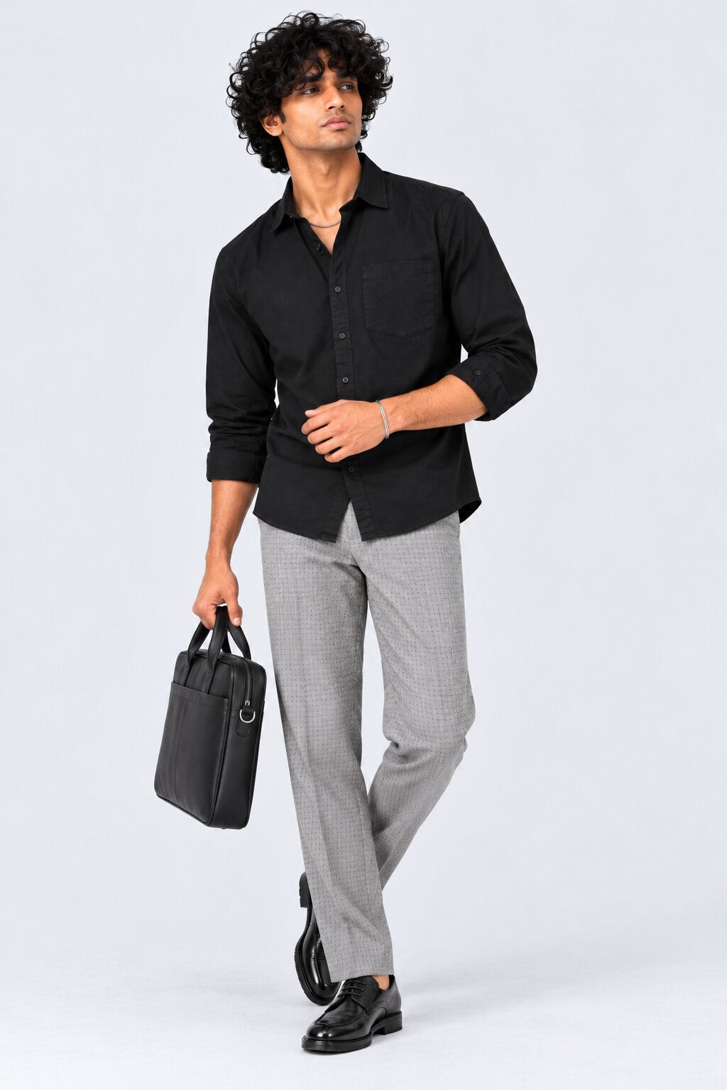 Mens Solid Black Formal Shirt - Image 6
