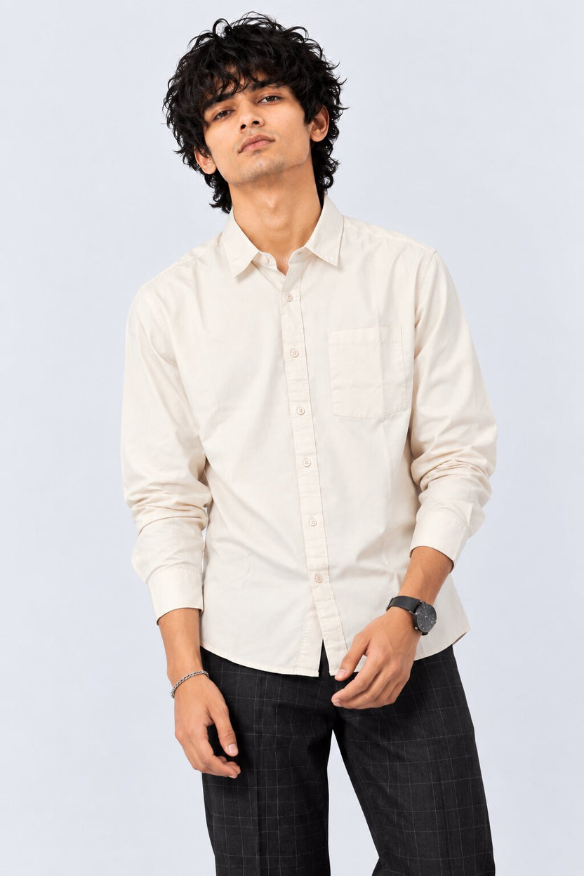 Mens Solid Off White Formal Shirt - Image 1