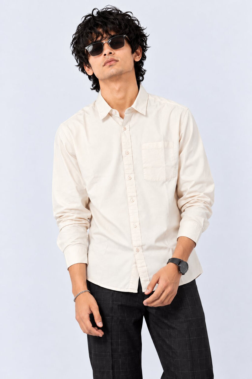 Mens Solid Off White Formal Shirt - Image 2