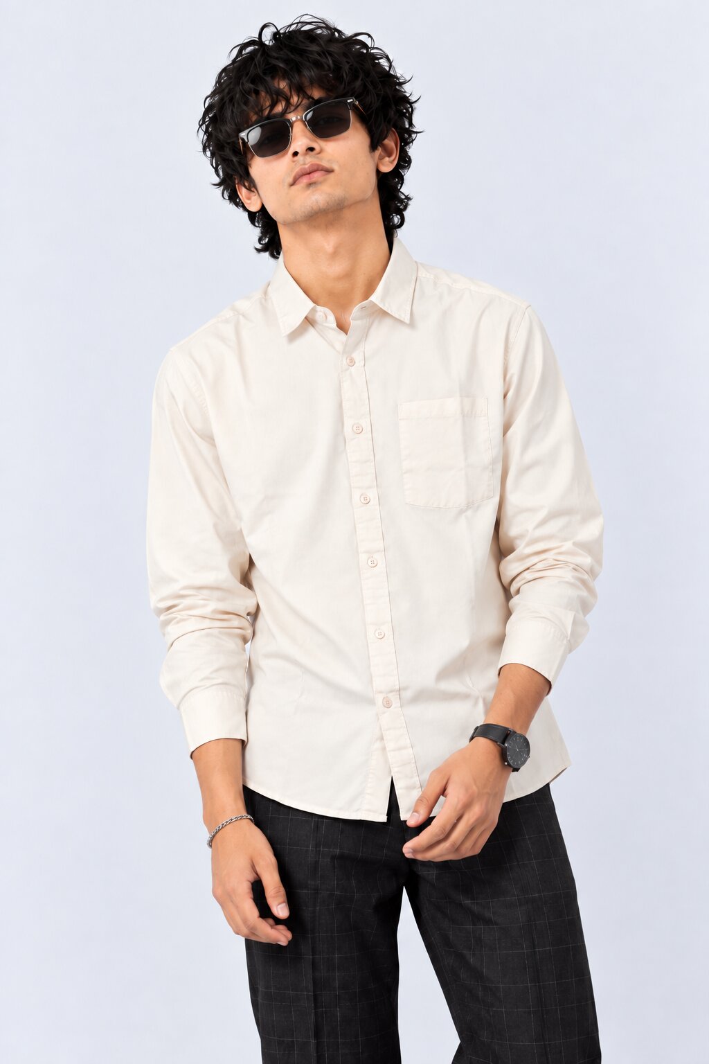 Mens Solid Off White Formal Shirt - Image 2