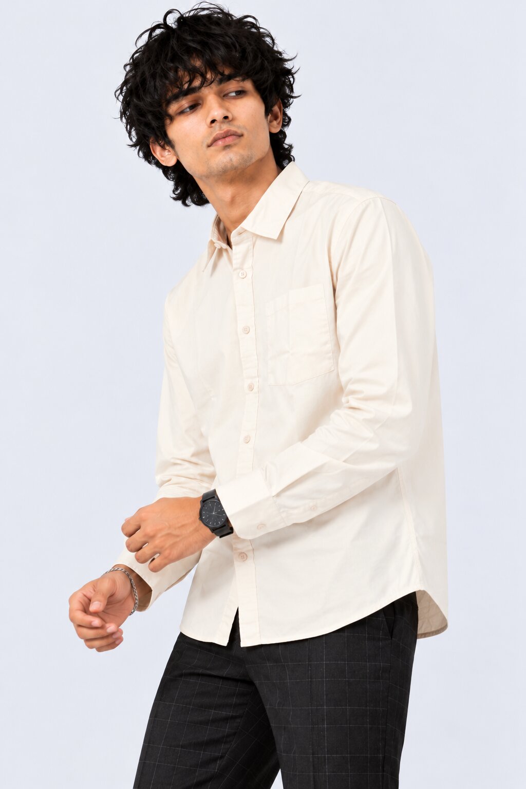 Mens Solid Off White Formal Shirt - Image 3