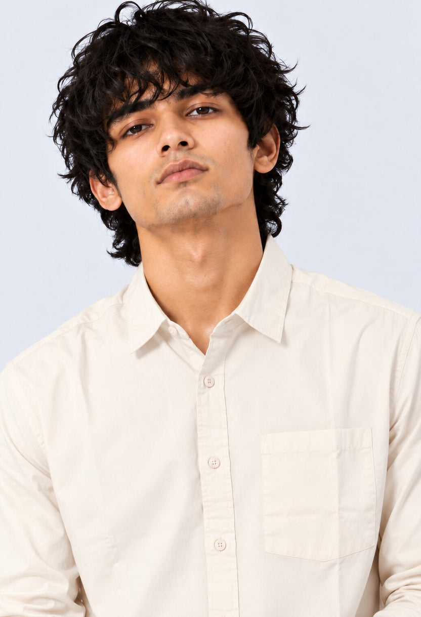 Mens Solid Off White Formal Shirt - Image 4