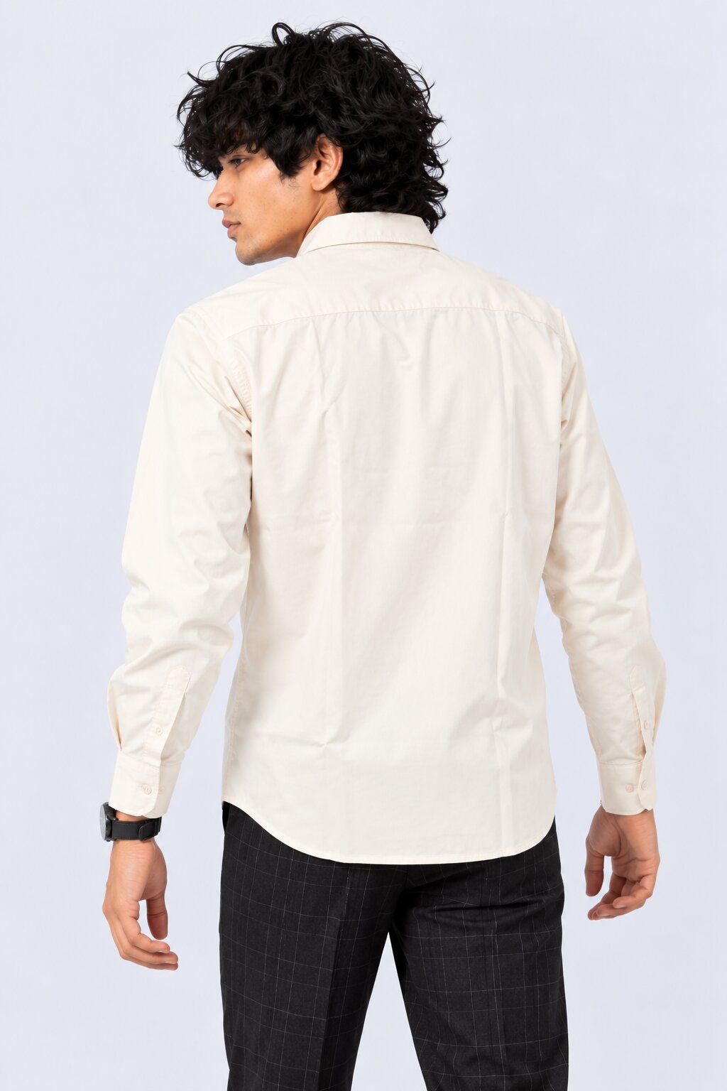 Mens Solid Off White Formal Shirt - Image 5