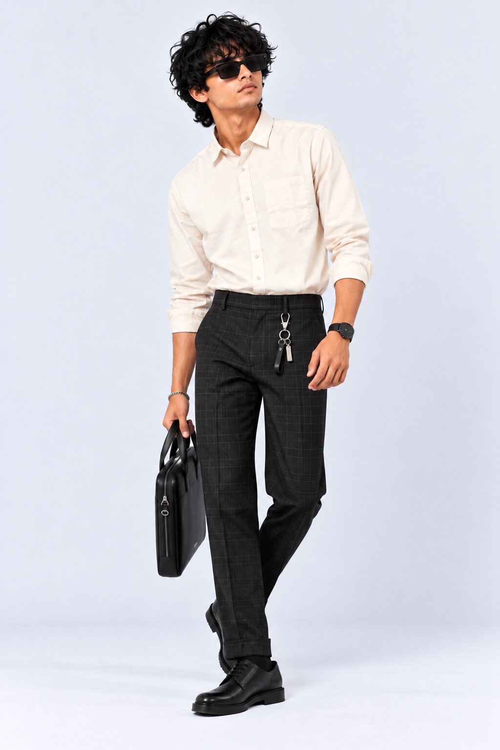 Mens Solid Off White Formal Shirt - Image 6