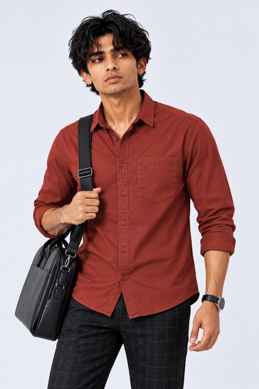Mens Solid Rust Formal Shirt - Image 1