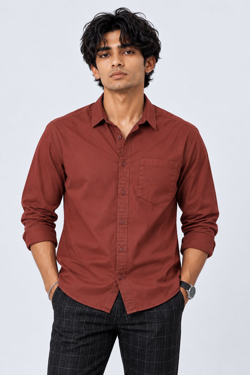 Mens Solid Rust Formal Shirt - Image 2