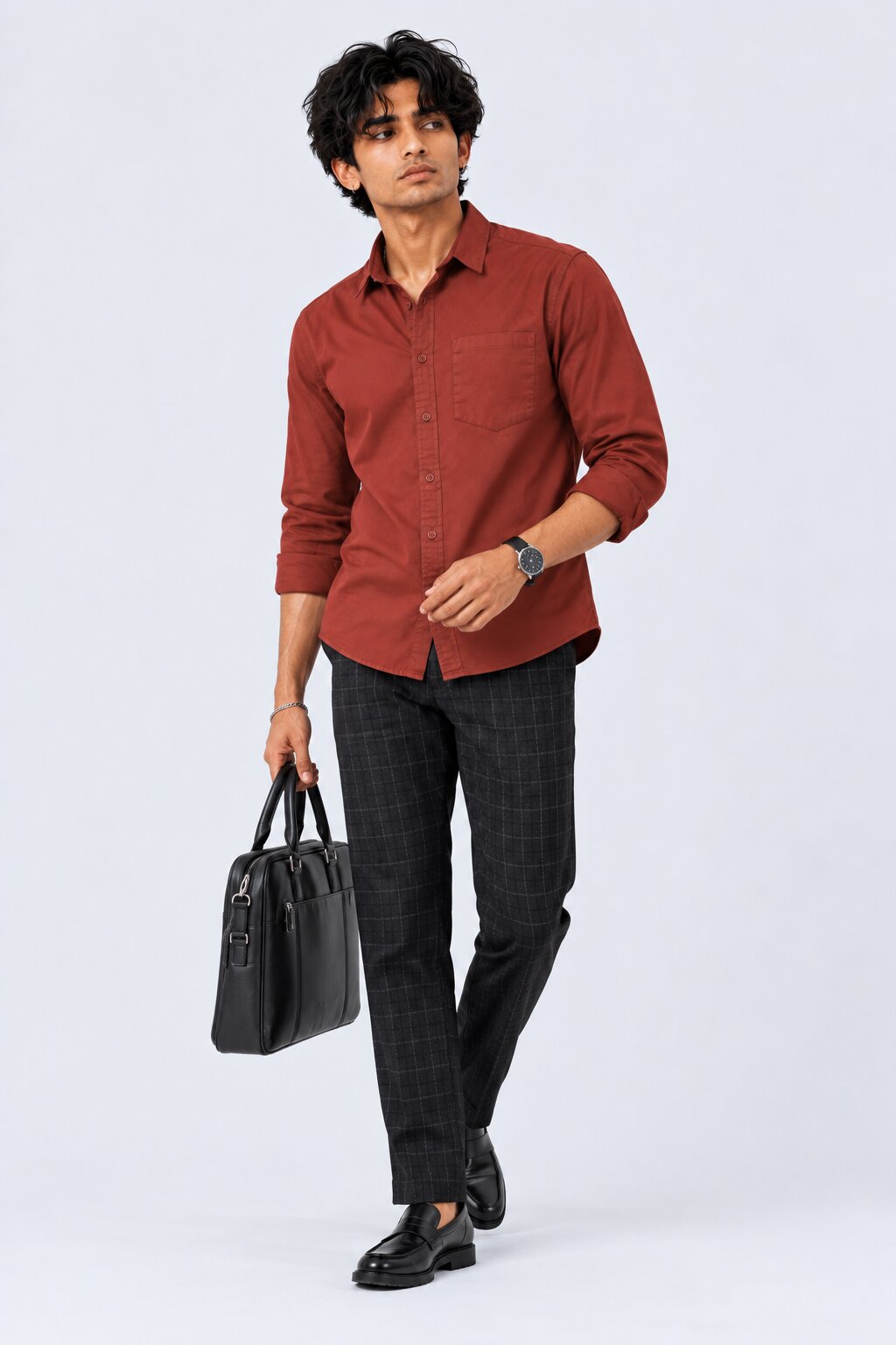 Mens Solid Rust Formal Shirt - Image 6