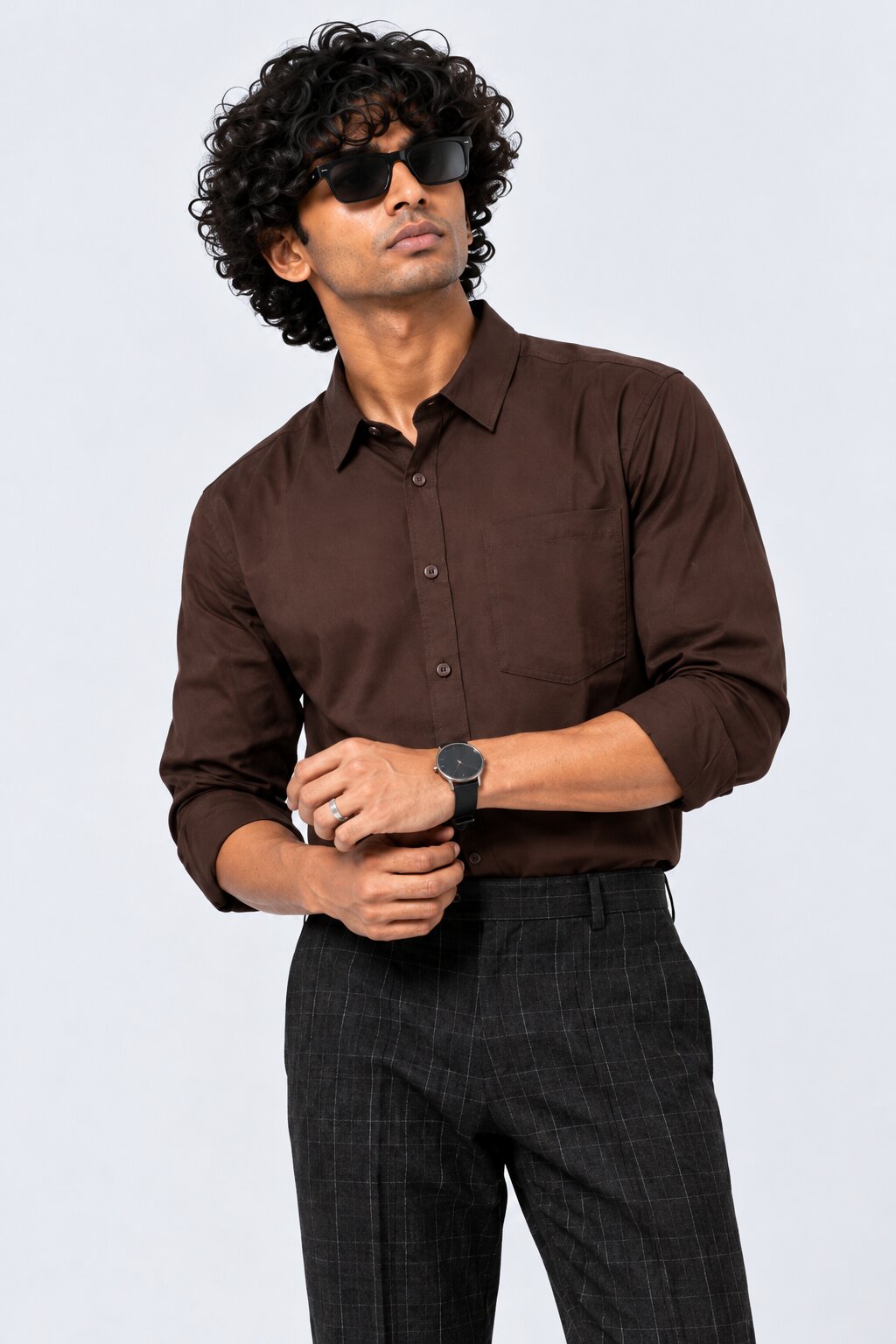 Mens Solid Brown Formal Shirt - Image 1