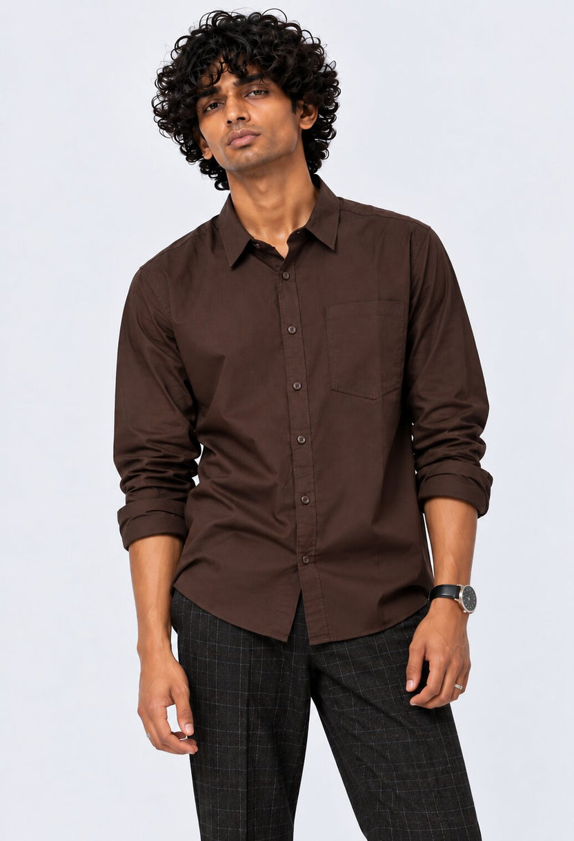 Mens Solid Brown Formal Shirt - Image 2