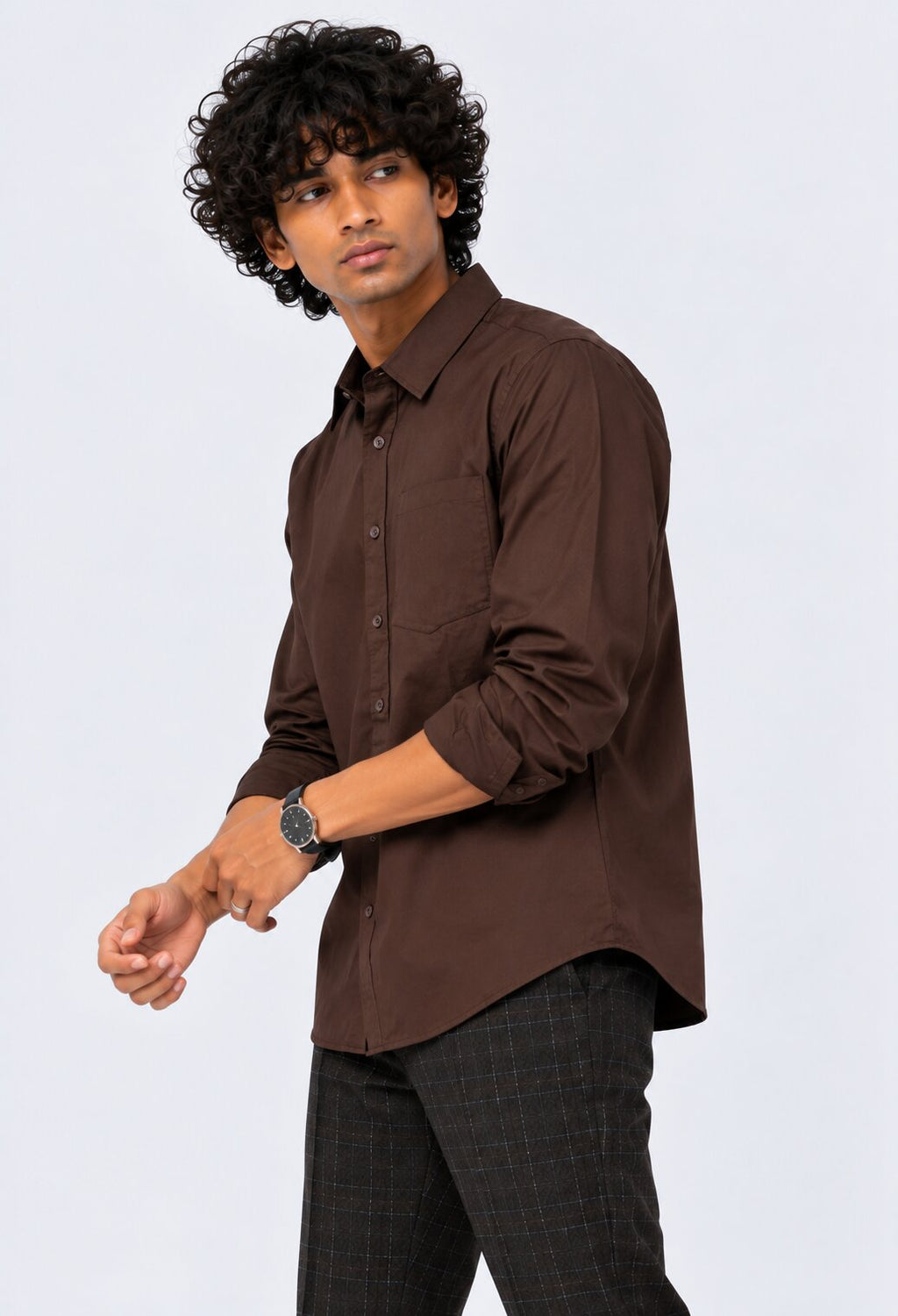 Mens Solid Brown Formal Shirt - Image 4