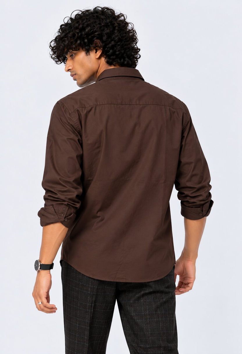 Mens Solid Brown Formal Shirt - Image 5