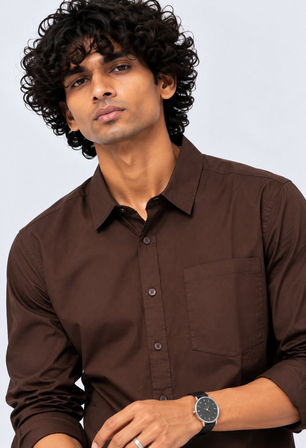 Mens Solid Brown Formal Shirt - Image 8