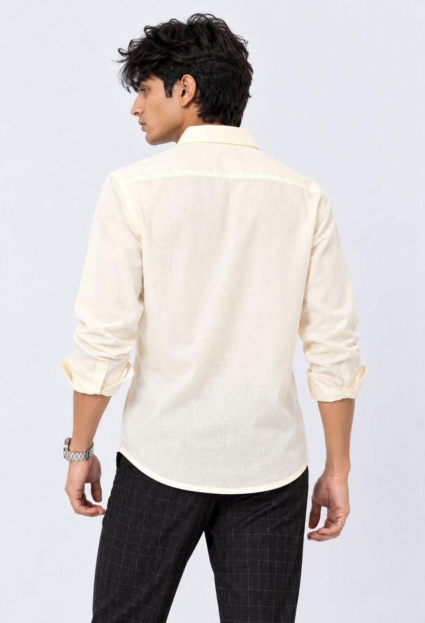 Mens Solid Off-White Casual Shirt - Image 5