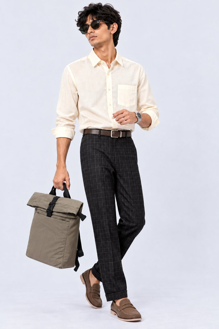 Mens Solid Off-White Casual Shirt - Image 6